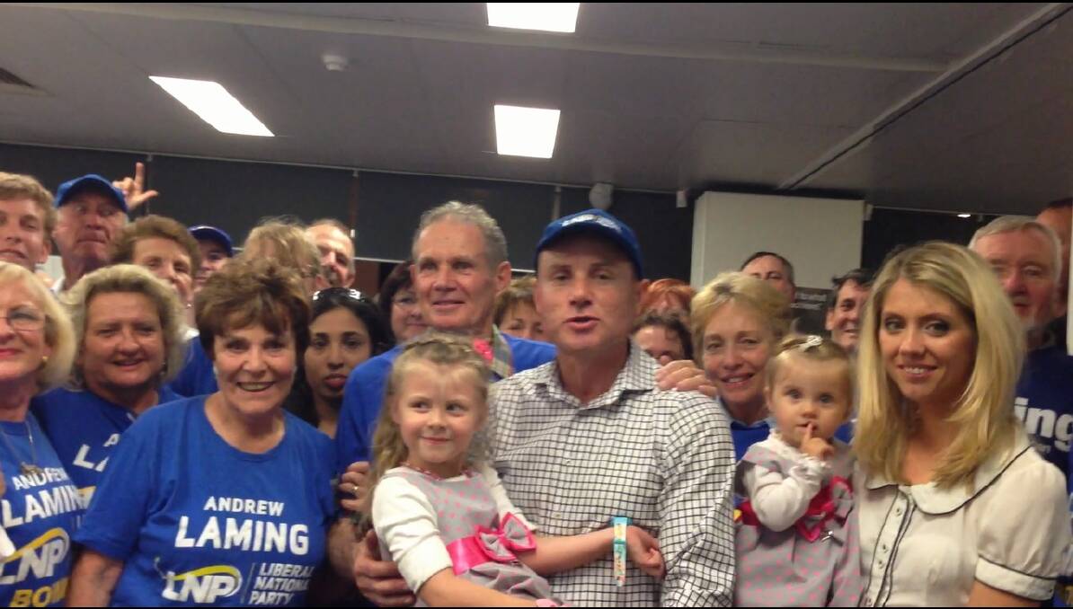 MP Andrew Laming declares he has won the seat of Bowman which he has held since 2004. Photo: Judith Kerr 