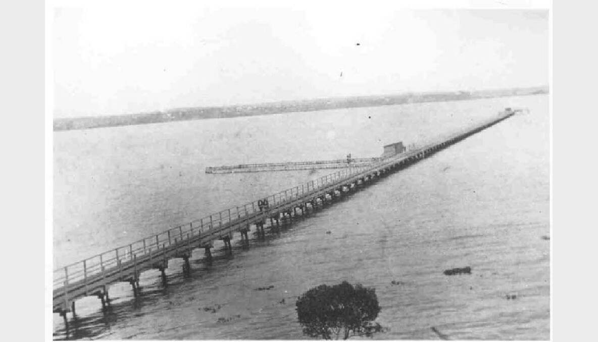 The Cleveland jetty in a photo taken about 1930. Note the bathing enclosure half way along the jetty.
