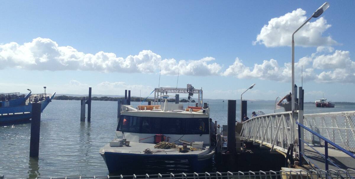 A ferry being used as part of the Unbroken film shoot on Moreton Bay.