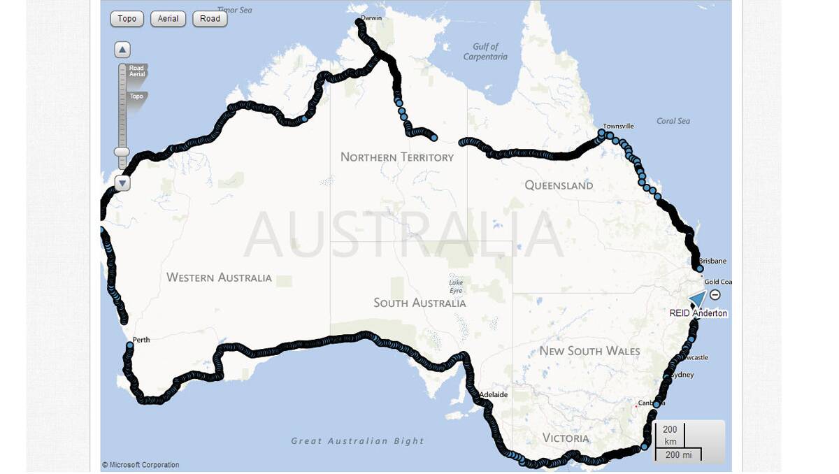 The map says it all: an amazing achievement. Around Australia in 37 days on a bike.