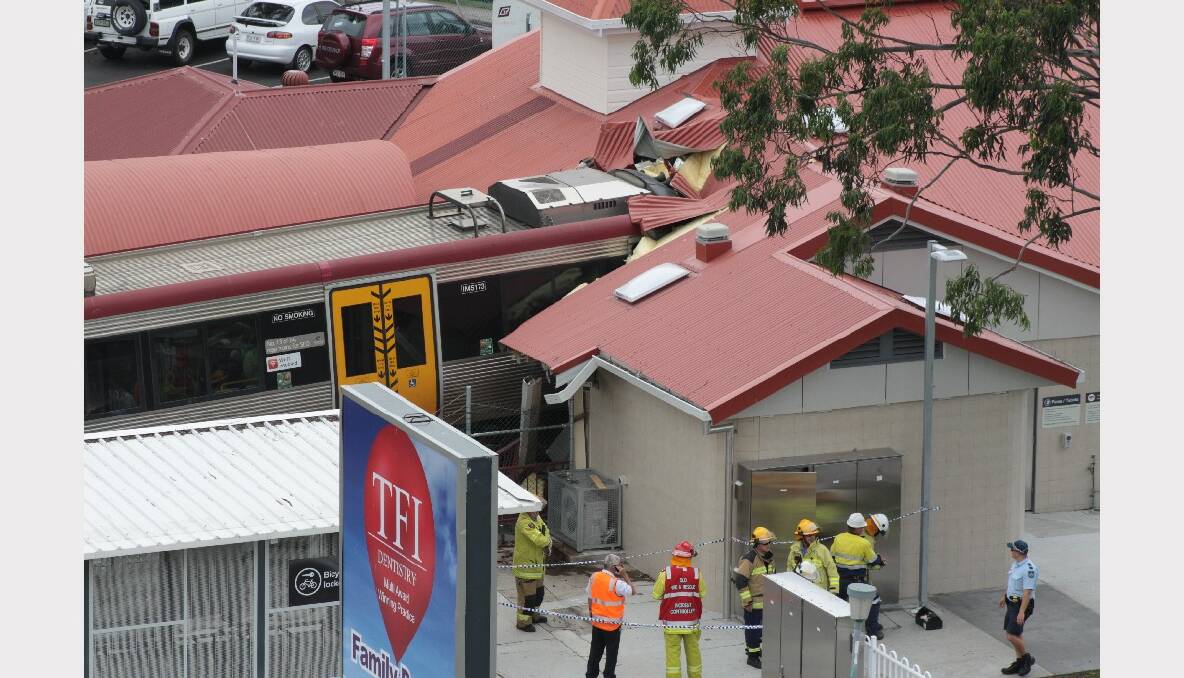 The scene at Cleveland railway station after a terminating train overshot the end of the line and crashed into the station building.Photo: Chris McCormack