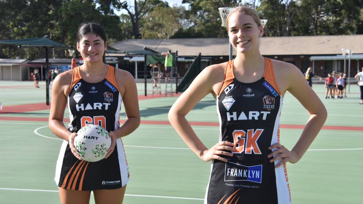 SHOOTING STARS: Redland Netball products Rhiana Childs and Sophia Dobson will represent Queensland at the 2022 National Netball Titles. Photo: Emily Lowe.