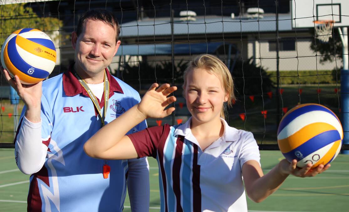 ON SERVE: Ormiston College volleyball coach Paul Dhu and 13-year-old Zara Duclos.