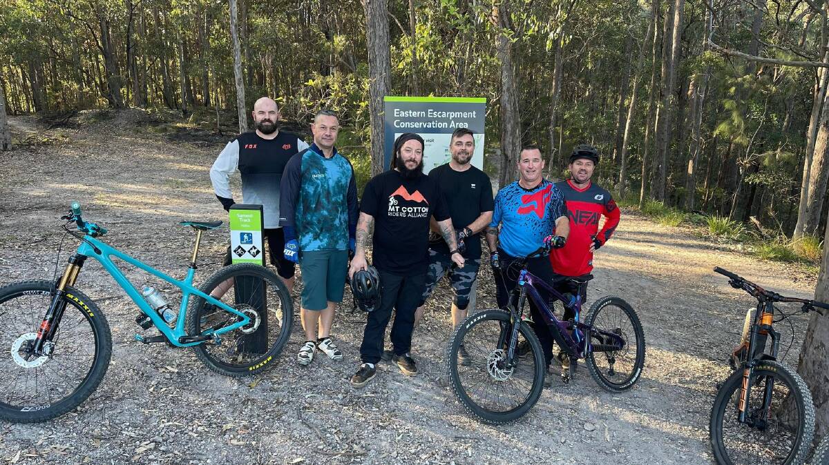 The Mount Cotton Riders Alliance members Rob Nightingale, Matt Graham, Vice President Nick Goodair, President Nigel Kruger, Treasure Ken Walter and Chris Diprose at the Eastern Escarpment. Picture supplied.