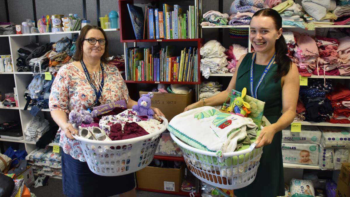 NEW MUMS: Volunteer Sharon Mulcahy and administration assistant Chantel Meehan run the Redland Community Centre's Newborn Hamper Project. Picture: supplied.