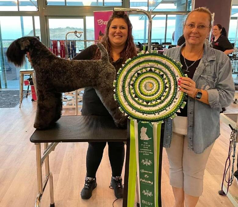 Monique Finch (left) had two of four dogs she styles in the best in show lineup at the Pup Cup Dog Grooming Competition in Coffs Harbour. Picture supplied.