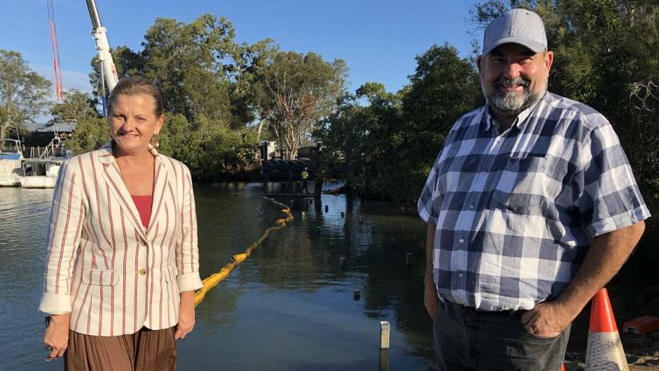 DEVELOPING: Redland City Mayor Karen Williams and Cr Mark Edwards at Weinam Creek where a connecting footbridge was installed through stage one of the redevelopment.