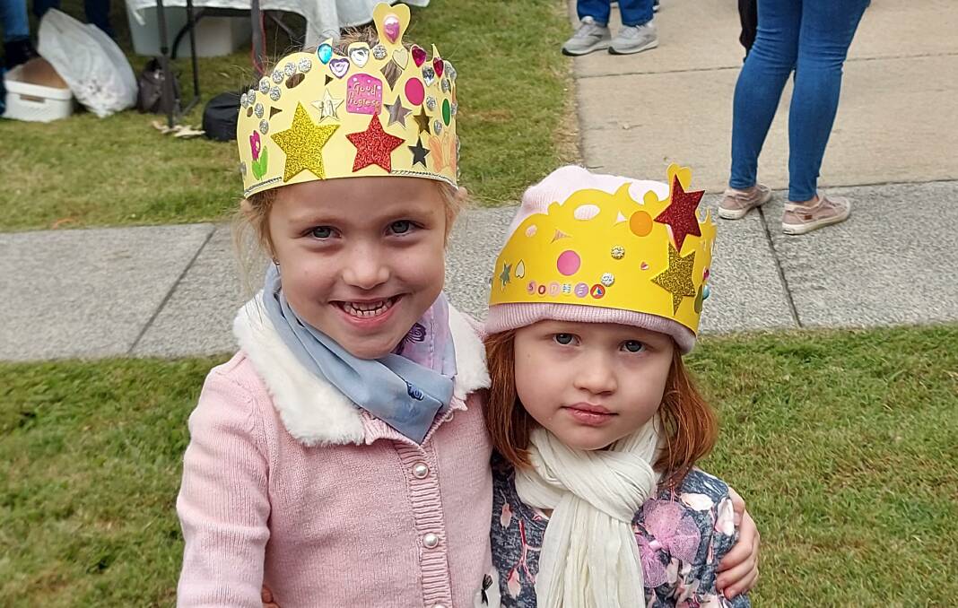 PRECIOUS GEMS: Sisters Amelia and Sophia won the children's crown decorating competition at the Old SchoolHouse Gallery's Queen's Jubilee Market. Picture: supplied.
