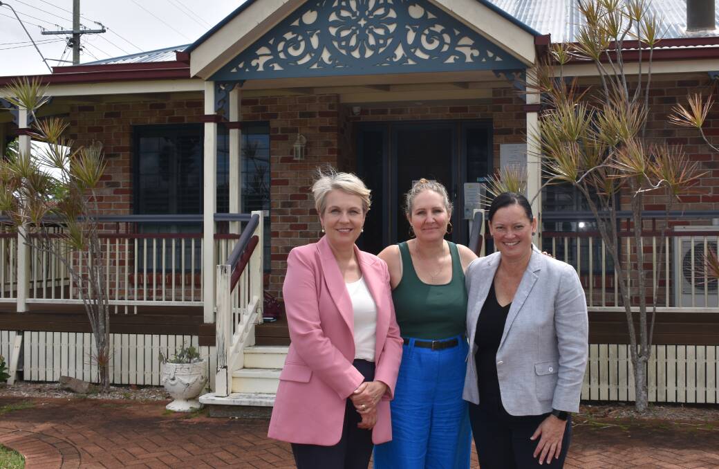 FOR THE GIRLS: Shadow minister for women Tanya Plibersek, Centre for Women and Co. CEO Stacey Ross and Bowman Labor candidate Donisha Duff. Photo: Emily Lowe.