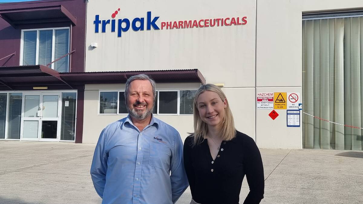 Tripak Pharmaceuticals owner Peter Bates and daughter Claire Bates at their Capalaba manufacturer. Picture supplied.