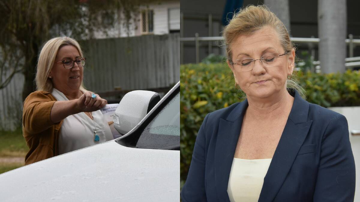 Judy Lindsay attempted to hand Mayor Karen Williams and her husband a road safety pamphlet as she left court but was ignored. Pictures by Emily Lowe.
