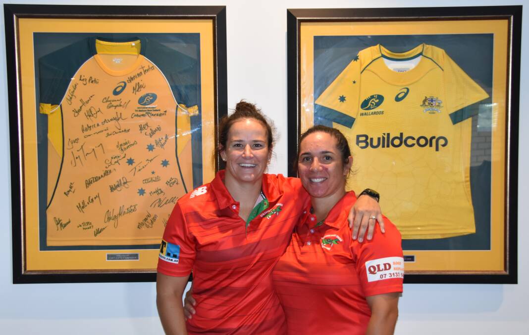 GO GIRLS: Ex-Wallaroo and Redlands Rugby Union head women's coach Cheyenne Campbell and Rugby 7s Olympian Shannon Parry play and coach at Redlands. Photo: Emily Lowe.