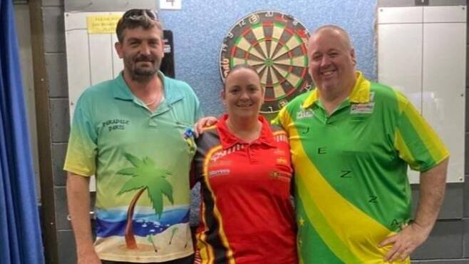 Chris Krabbe, Amanda Loch and Jeremy Fagg played at the Darts Australian Open. Picture supplied.
