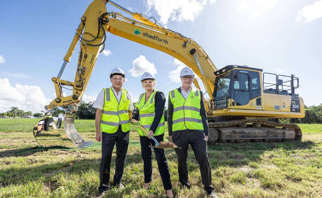 SHOVEL: Owner of Paradise Garden Shopping Village Daniel Wong joined Mayor Karen Williams and Development Directive Senior Consultant Peter Macgregor to break ground on the new Thornlands shopping precinct. Picture: Supplied
