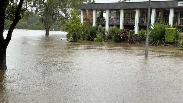 The greyhound track behind the Capalaba Tavern was inundated by flood waters after days of torrential rain. Picture Dan Brown.