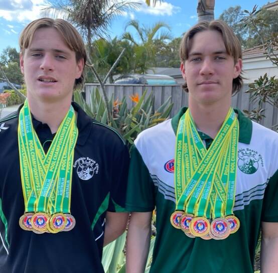 Callum and Riley Brenna won six golds, five silvers and two bronze medals each. Picture supplied.