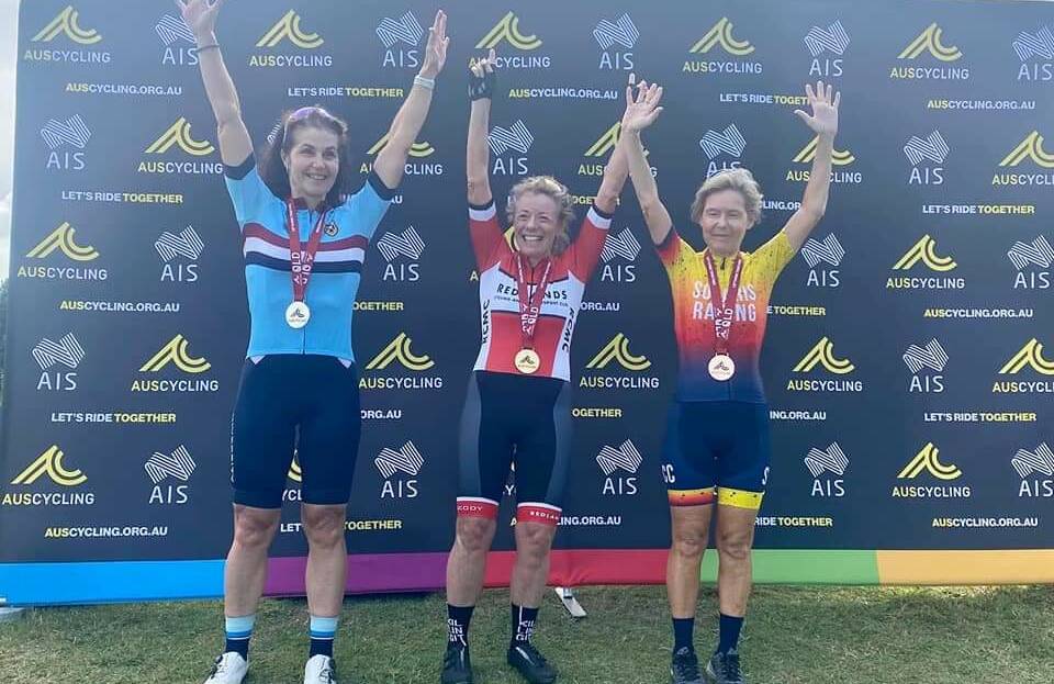 GOLD MEDAL: Sally McLean wins gold representing Redlands at the 2022 QLD State Criterium Championships. picture: RCMC
