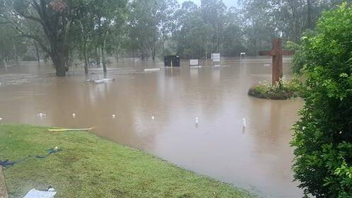 Flooding at JC Family Church in Jimboomba in February. Picture David Willis.