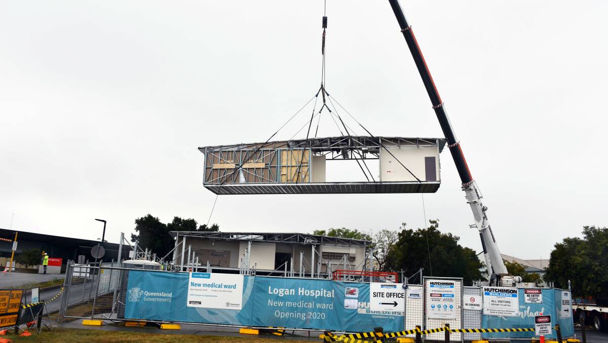 MILESTONE: A $9 million rapid expansion ward was craned in at the Logan Hospital on Saturday, October 12. 