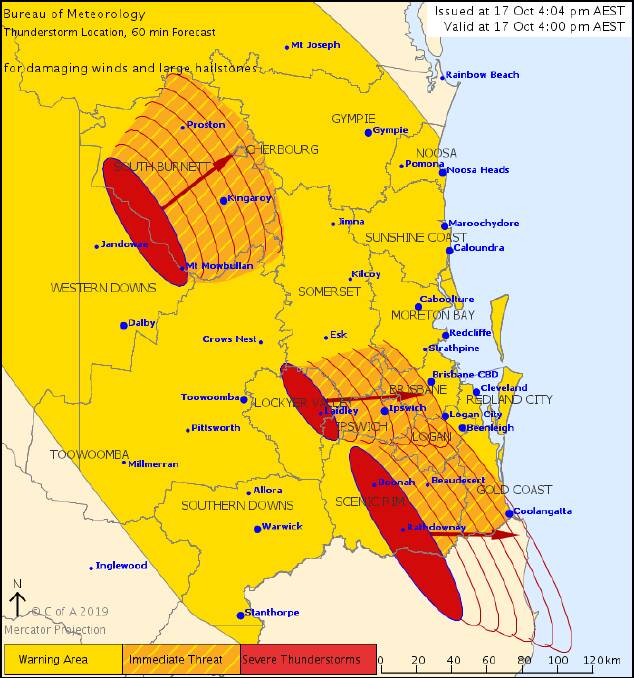 The Weather Bureau released an updated severe thunder storm warning at 4pm. Photo: BoM