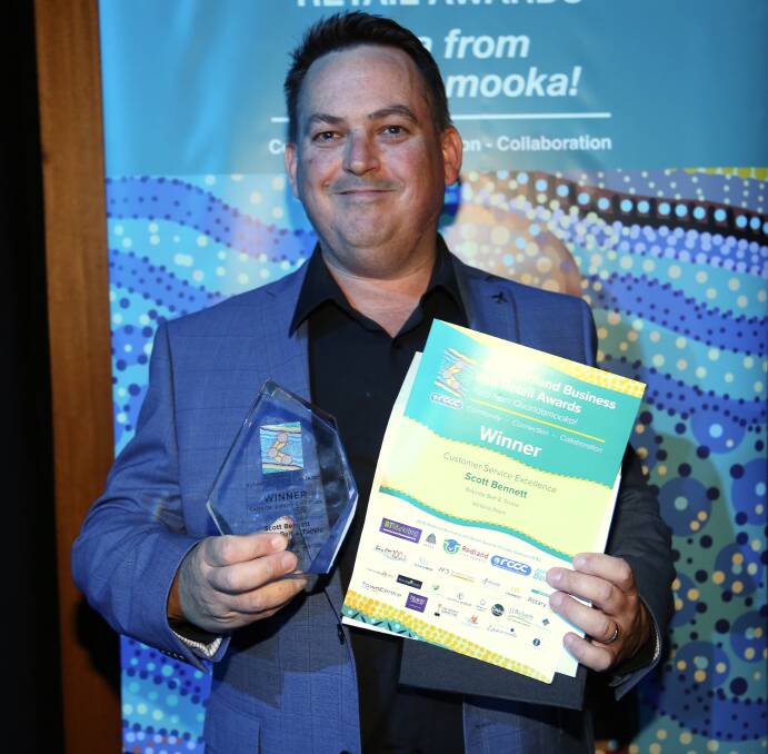 Double up: Customer Service Excellence went to Scott Bennett of Bayside Bait and Tackle, Victoria Point. The business also won General Retail (Small).