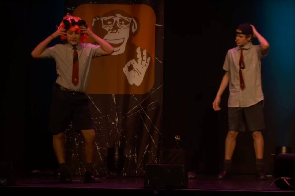 COMEDIC DUO: Carlin and Kyle performing their award-winning Class Clowns act Awkward.