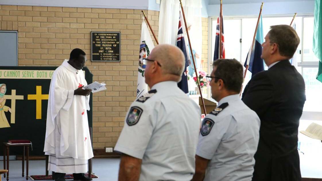REMEMBRANCE: Father Ladu Yanga speaking at the 2019 service at Victoria Point.