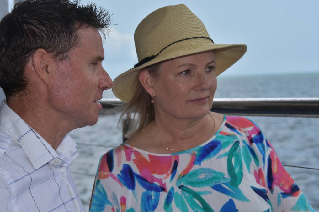 MINISTER IN TOWN: Bowman MP Andrew Laming and Federal Environment Minister Sussan Ley at Cleveland, looking towards North Stradbroke Island. Photo: Stacey Whitlock