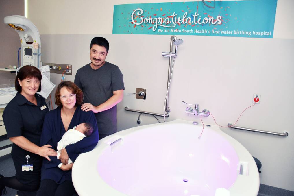 WATER BIRTH: Mother Maree Evans, father David Mohr, baby Alexander Mohr and Midwifery
Unit Manager Janet Knowles.