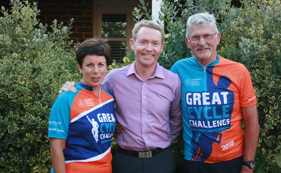 CYCLE FOR A CAUSE: Great Cycle Challenge teammates Jan Leach, Tim Daley and John Smallwood. Teammates not pictured are Rain Jenkinson, Lin Green and Kellie Wilmshurst.