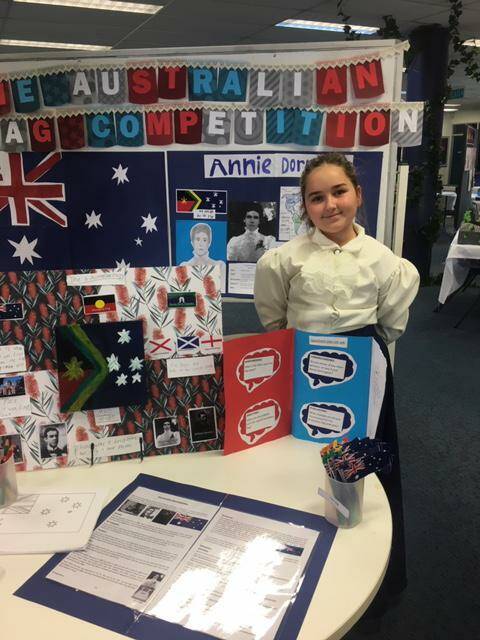 INCLUSIVE: Hayley Bruce made a display on Annie Dorrington, one of the designers of the Australian flag. Hayley also created her own design for a modern, inclusive Australian flag.