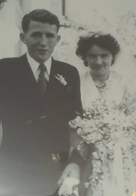 LOVE IS IN THE AIR: Keith and Joan Johnson on their wedding day in 1950. 