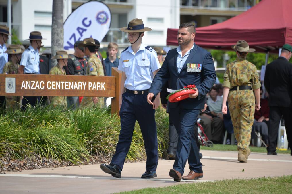 REMEMBER: Young Veterans Redlands president Adrian Aiple at the 2019 Anzac Day ceremony at Cleveland.