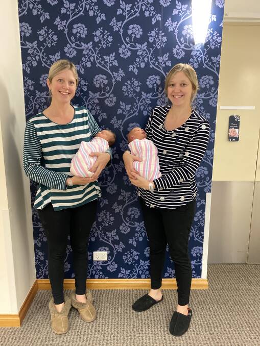 FAMILY TIES: Sisters Erin Zammit and Brooke Cramp have welcomed babies within a day of each other at Mater Mothers Hospital Redland.