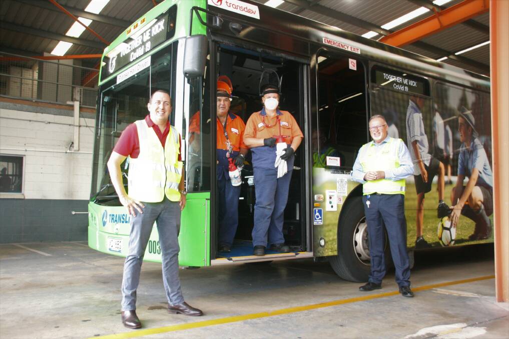 CLEAN AS A WHISTLE: Capalaba MP Don Brown with Transdev Queensland head of business operations Mark McKenzie and Transdev cleaners Vince and Laurena. 