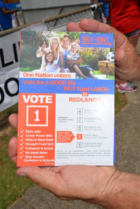 VOTE CARD: The contentious how-to-vote cards bearing the same colour as One Nation and labelled Rite-ON!