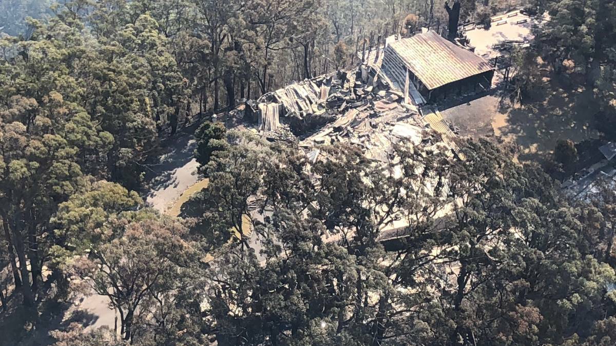 DAMAGE: The remains of Biunna Burra Lodge burnt out in raging bushfires.