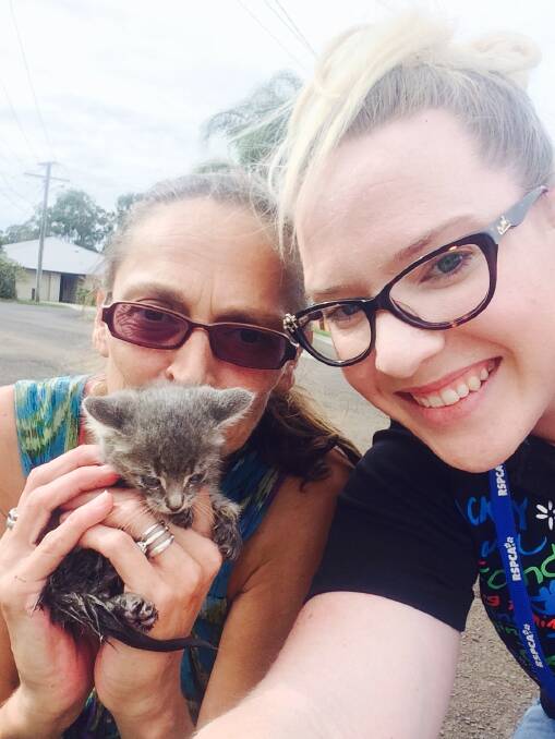 RESCUERS: Animal lover Janet from Cleveland holds the kitten with RSPCA volunteer Rikki-Lee Smith.
