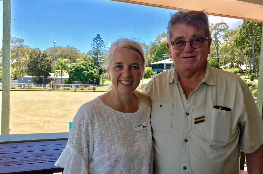 BOWLED OVER: Labor candidate for Redlands Kim Richards with club president Rod Callaghan.
