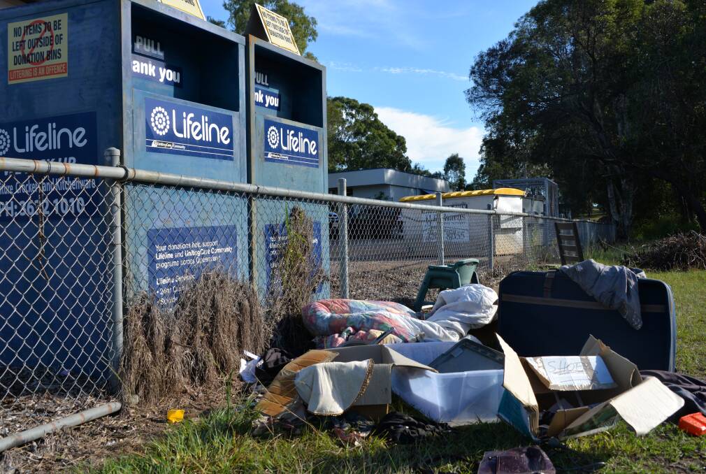 dumping station: People too lazy to take rubbish to the dump have left piles of unusable goods at the Vienna Woods State School Lifeline bins.