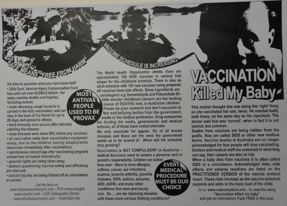 ANTI-VACCINATION CAMPAIGN: The leaflet which has been distributed to letterboxes at Alexandra Hills.