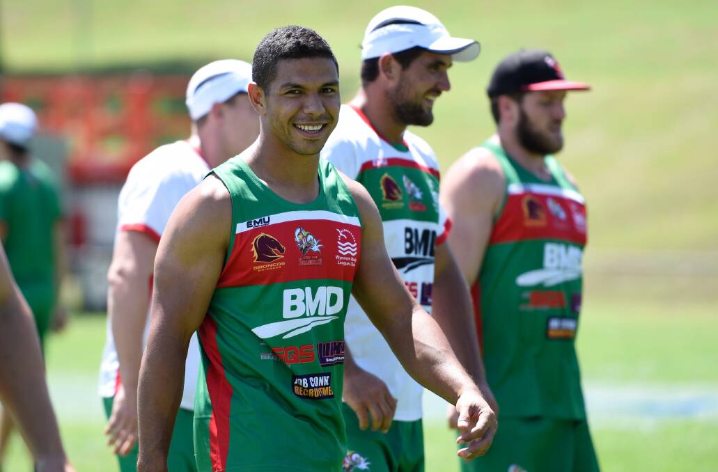 STARS ARRIVE: Broncos and Wynnum star David Mead makes an appearance before the game at Ron Stark Oval, North Stradbroke Island. Photo: Supplied