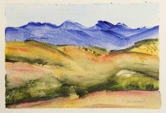 FAMOUS PLACE: Wilpena Pound is a water colour on paper by Brian Hatch. Photo:Brian Hatch.