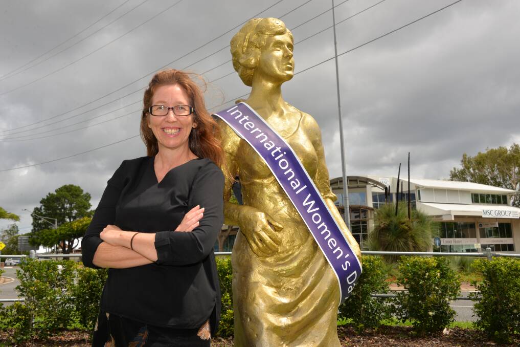 TRIBUTE: Kerry Youdale put a sash on the statue of Redlands visionary Leona Kyling as a fun way of celebrating International Women's Day. Photo: Brian Williams