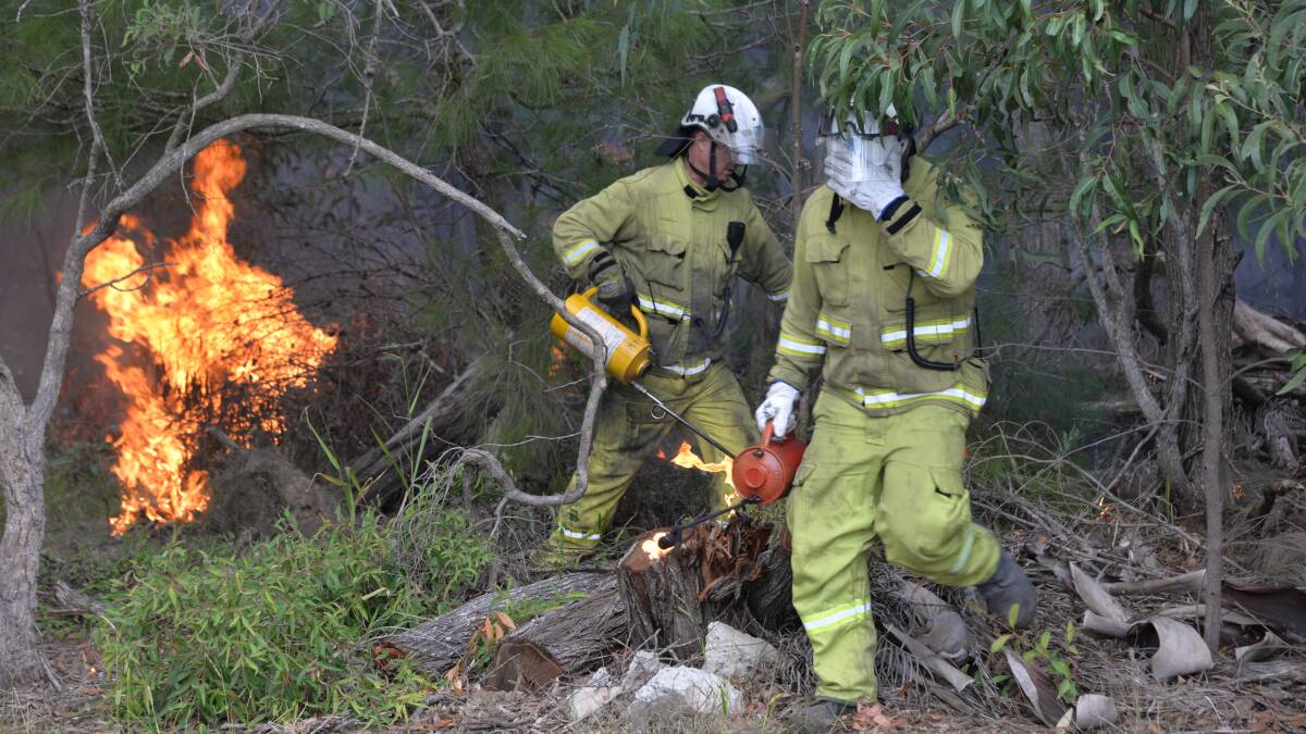 MITIGATION: Council fire fighting staff conducting mitigation burns earlier this year at Alexandra Hills where residents' illegal dumping of garden waste in bushland behind their homes cause problems.