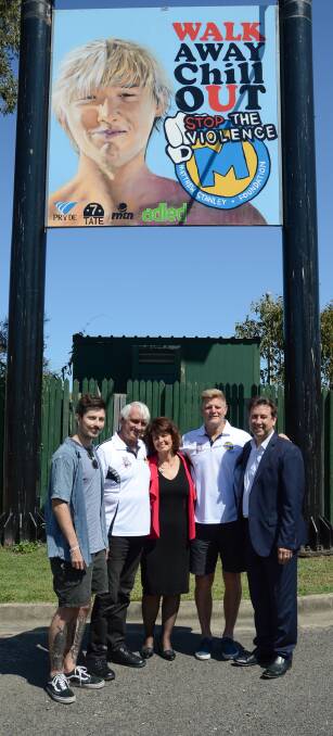 Bastian Allfrey (artist), Paul Stanley, Acting Mayor Wendy Boglary, Phil Weightman (chairman for the board of trustees for the Matthew Stanley Foundation) and MP Mark Robinson.
