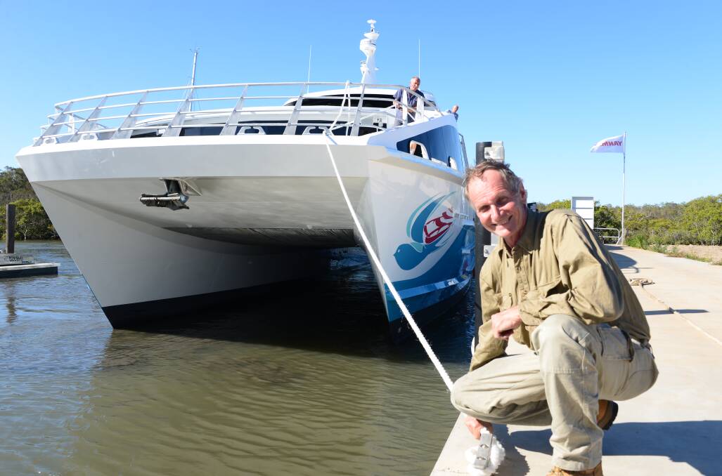 TOP JOB: Company owner and boat builder Steve Cordingley with one of the two 300-passenger fast cats ready to go to Mexico.