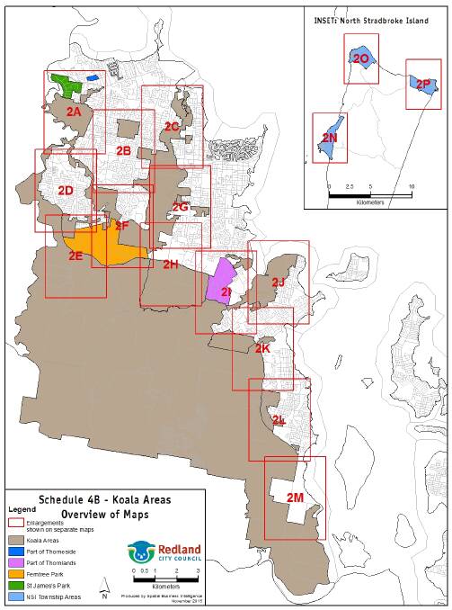 Map of koala areas. Details are on the Redland City Council website and all residents impacted will be notified by mail.