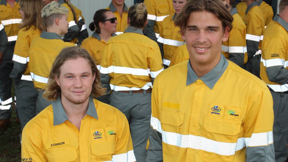 CLOCKING ON: Apprentices Connor White and Navrin Karklis of Energex Cleveland Depot.