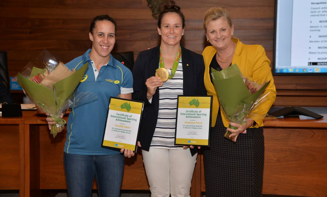 REDLAND RUGBY STARS: Fenalla Hake, Shannon Parry and Karen Williams.